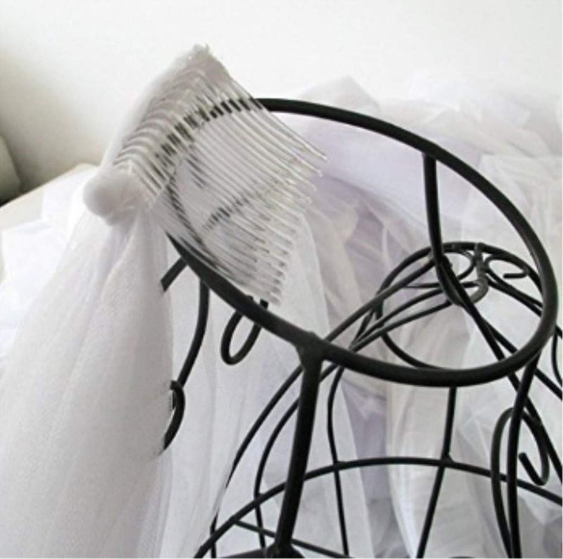 ZIYAN White Double Ribbon Edge Center Cascade Bridal Wedding Veil with Comb - Image 4
